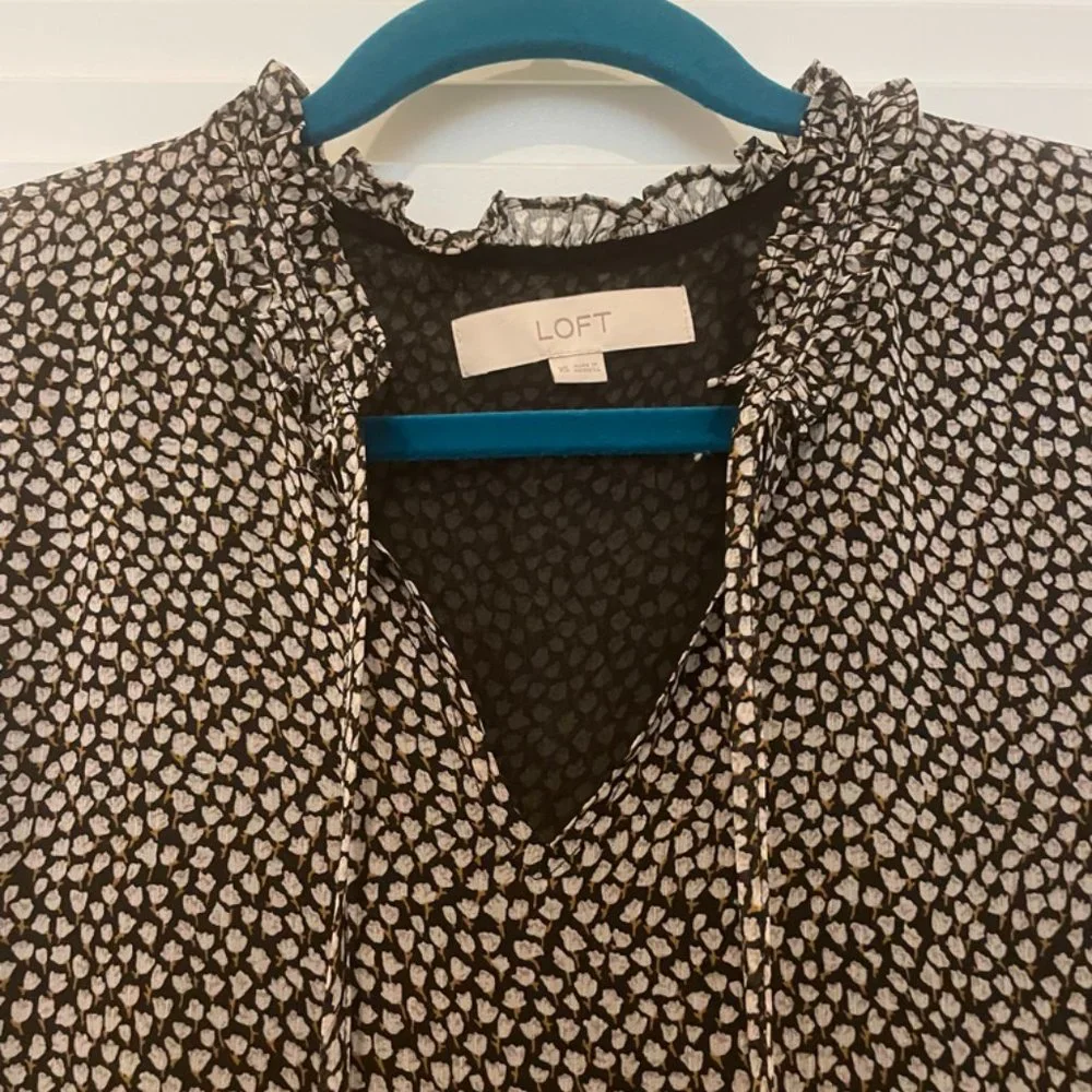 LOFT Floral Ruffle Tie Neck Blouse - Picture 2 of 4